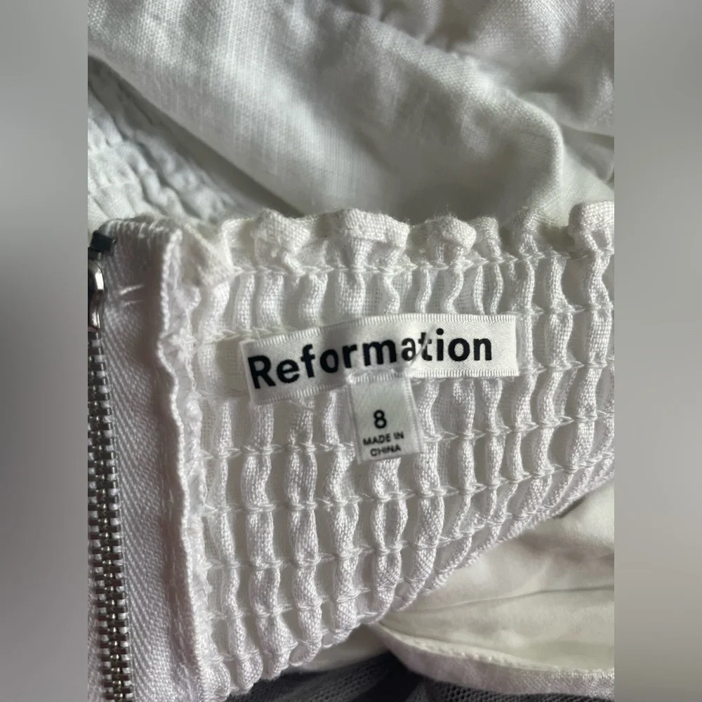 Reformation Women White Linen Puff Sleeve Top Size 8